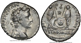 Augustus (27 BC-AD 14). AR denarius (18mm, 1h). NGC XF. Lugdunum, 2 BC-AD 4. CAESAR AVGVSTVS-DIVI F PATER PATRIAE, laureate head of Augustus right / A...