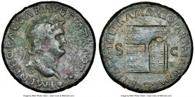 Nero (AD 54-68). AE sestertius (34mm, 25.44 gm, 6h). NGC VF 5/5 - 2/5. Lugdunum, ca. AD 65. IMP NERO CAESAR AVG P M TR POT P P, laureate head of Nero ...