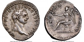 Domitian, as Augustus (AD 81-96). AR quinarius (15mm, 6h). NGC Choice XF, light marks. Rome, AD 81-early AD 82. IMP CAES DOMITIANVS AVG P M, laureate ...
