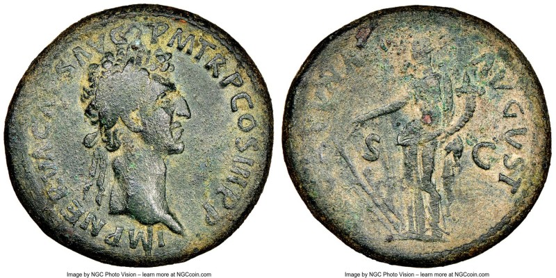 Nerva (AD 96-98). AE sestertius (34mm 2762gm, 6h). NGC Choice Fine 4/5 - 3/5. Ro...