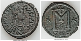 Anastasius I (AD 491-518). AE follis (35mm, 17.50 gm, 7h). VF. Constantinople, 2nd officina, AD 498-518. D N ANASTA-SIVS PP AVG, pearl-diademed, drape...