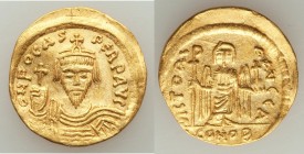 Phocas (AD 602-610). AV solidus (21mm, 4.40 gm, 7h). Choice VF, wavy flan. Constantinople, 1st officina, AD 607-609. o N FOCAS-PЄRP AVG, crowned, drap...