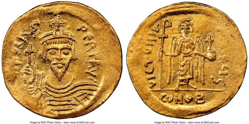 Phocas (AD 602-610). AV solidus (21mm, 4.36 gm, 7h). NGC MS 4/5 - 4/5. Constanti...