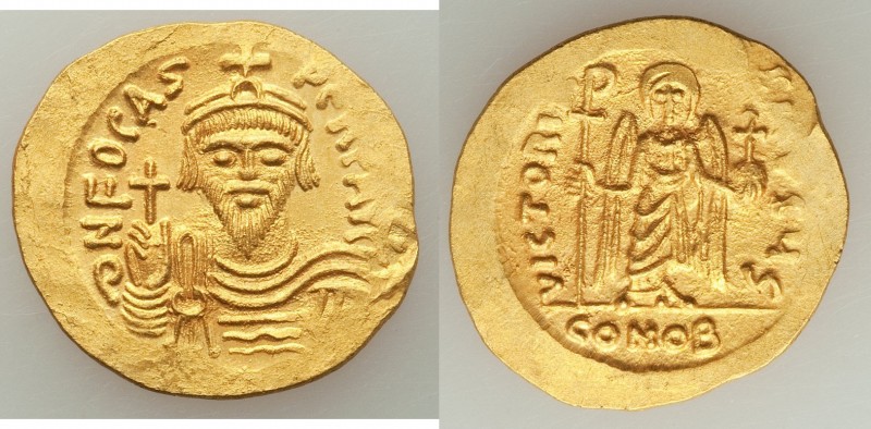 Phocas (AD 602-610). AV solidus (22mm, 3.67 gm, 7h). Choice AU, clipped, die shi...