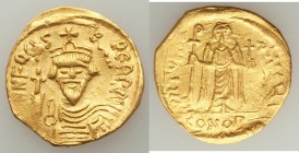 Phocas (AD 602-610). AV solidus (21mm, 4.16 gm, 7h). VF, flip-over double strike. Constantinople, 10th officina, AD 607-609. d NN FOCAS-PЄRP AVG, crow...