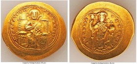 Constantine X Ducas (AD 1059-1067). AV histamenon nomisma (26mm, 4.29 gm, 7h). Choice VF. Constantinople. +IhS IXS RЄX-RЄSNANTIhm, Christ seated facin...