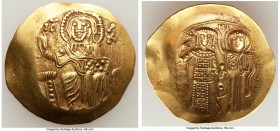 John III Ducas-Vatatzes, Empire of Nicaea (AD 1221/2-1254). AV hyperpyron (27mm, 4.42 gm, 6h). Choice XF, graffiti. Magnesia. Christ seated facing on ...