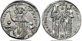 Andronicus II Palaeologus and Michael IX (AD 1294-1320). Anonymous Issue. AR basilicon (21mm, 7h). NGC Choice XF. Constantinople, AD 1304-1320. KYPIЄ-...