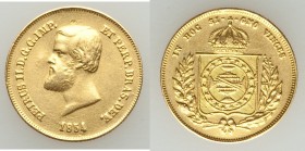 Pedro II Pair of Uncertified gold 5000 Reis, 1) 5000 Reis 1854 - VF (Tooled). 19.3mm. 4.29gm 2) 5000 Reis 1855 - VF. 19.2mm. 4.40gm. Rio de Janeiro mi...