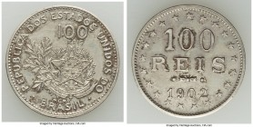 Republic nickel Mule Pattern 100 Reis 1902 AU, KM-Pn194, LMB-E165, Bentes-E82.1. 21.0mm. 4.27gm. Obverse of a Brazilian MCML (1901) 100 Reis (KM503) w...