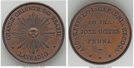 "Free Masonry" copper Medal ND (1855) UNC, Meili-136. 39.2mm. 27.29gm. GRANDE ORIENTE DO BRAZIL LAVRADIO Radiant sun face / AUG RESP LOJ CAP UNI ESCOC...