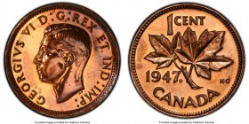 George VI Specimen "Maple Leaf" Cent 1947 SP64 Red and Brown PCGS, Royal Canadian mint, KM32. With original mint lacquering. From the George Hans Cook...