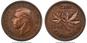 George VI "A Between Denticles" Cent 1948 MS64 Brown PCGS, Royal Canadian mint, KM41. "A" between denticles variety. From the George Hans Cook Collect...