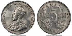 George V "Near S" 5 Cents 1922 MS65 PCGS, Ottawa mint, KM29. Near "S" variety. Nicely struck with mint bloom. From the George Hans Cook Collection

...