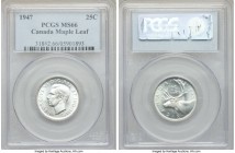 George VI "Maple Leaf" 25 Cents 1947 MS66 PCGS, Royal Canadian mint, KM35. Maple Leaf variety. 

HID09801242017

© 2020 Heritage Auctions | All Ri...