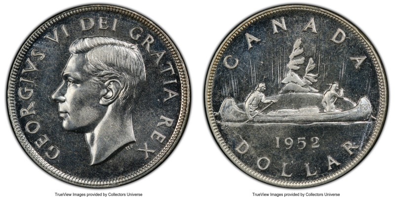 George VI Prooflike "No Water Lines" Dollar 1952 PL65 PCGS, Royal Canadian mint,...