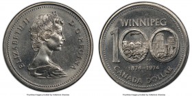 Elizabeth II "Double Yoke V2" Dollar 1974 MS65 PCGS, Royal Canadian mint, KM88. Double yoke V2 variety. Winnipeg Centennial. From the George Hans Cook...