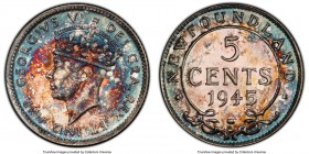 Newfoundland. George VI 5 Cents 1945-C MS65 PCGS, Royal Canadian mint, KM19a. Mottled teal, red and gold toning. 

HID09801242017

© 2020 Heritage...
