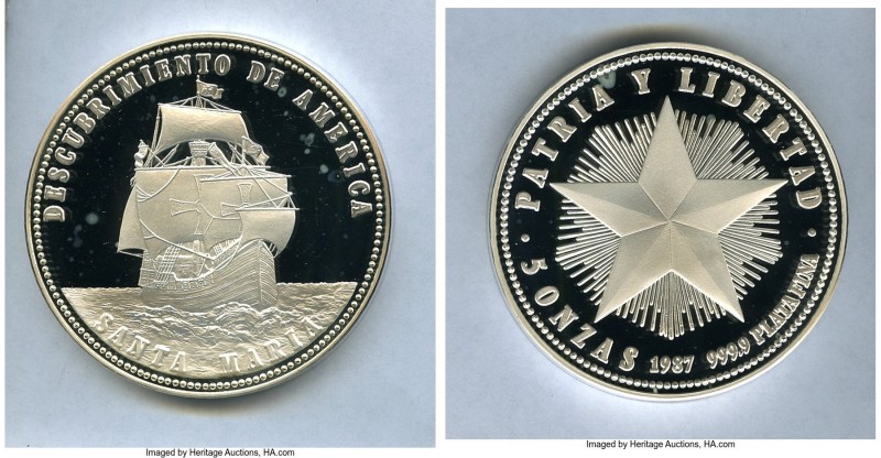 Republic Proof 5 Onzas 1987, KM-XMB10. 65mm. 155.5gm. One year type. Discovery o...