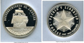 Republic Proof 5 Onzas 1987, KM-XMB10. 65mm. 155.5gm. One year type. Discovery of America - Santa Maria. Frosted devices on deep watery mirrored field...