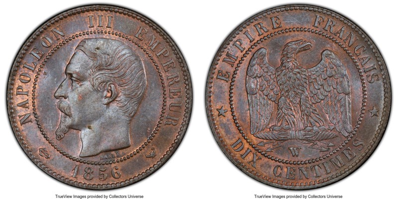 Napoleon III 10 Centimes 1856-W MS64 Brown PCGS, Lille mint, KM771.7. Reflective...