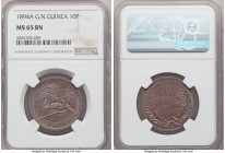 German Colony. Wilhelm II 10 Pfennig 1894-A MS65 Brown NGC, Berlin mint, KM3. Glossy chestnut brown surfaces with a florescent blue tone. 

HID09801...