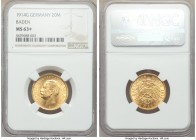 Baden. Friedrich II gold 20 Mark 1914-G MS63+ NGC, Karlsruhe mint, KM284. Lustrous honey gold color. 

HID09801242017

© 2020 Heritage Auctions | ...