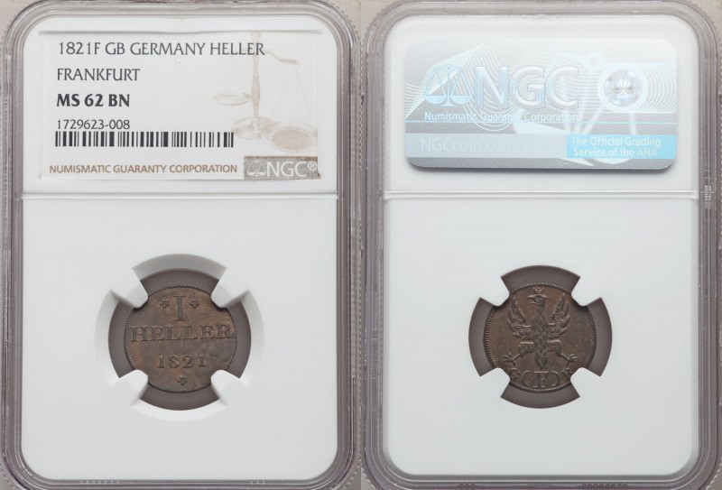 Frankfurt. Free City Pair of Certified Hellers 1822 F-GB MS62 Brown 1) Heller 18...