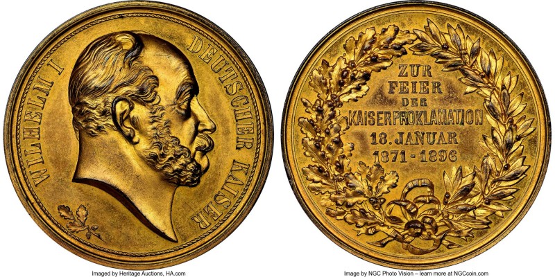 Prussia. Wilhelm I gilt bronze "Kaiser Proclamation" Medal 1896-Dated MS63 NGC, ...