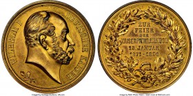 Prussia. Wilhelm I gilt bronze "Kaiser Proclamation" Medal 1896-Dated MS63 NGC, 50mm. Struck during the reight of Wilhelm II for the 25th anniversary ...
