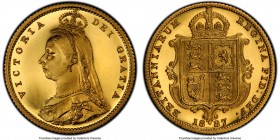 Victoria gold Proof 1/2 Sovereign 1887 PR64 Deep Cameo PCGS, KM766, S-3869, W&R-362. Mintage: 797. Jubilee head variety. Frosted cameo devices with de...