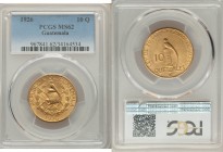 Republic gold 10 Quetzales 1926-(P) MS62 PCGS, Philadelphia mint, KM245. One year type with light rose-gray toning. 

HID09801242017

© 2020 Herit...