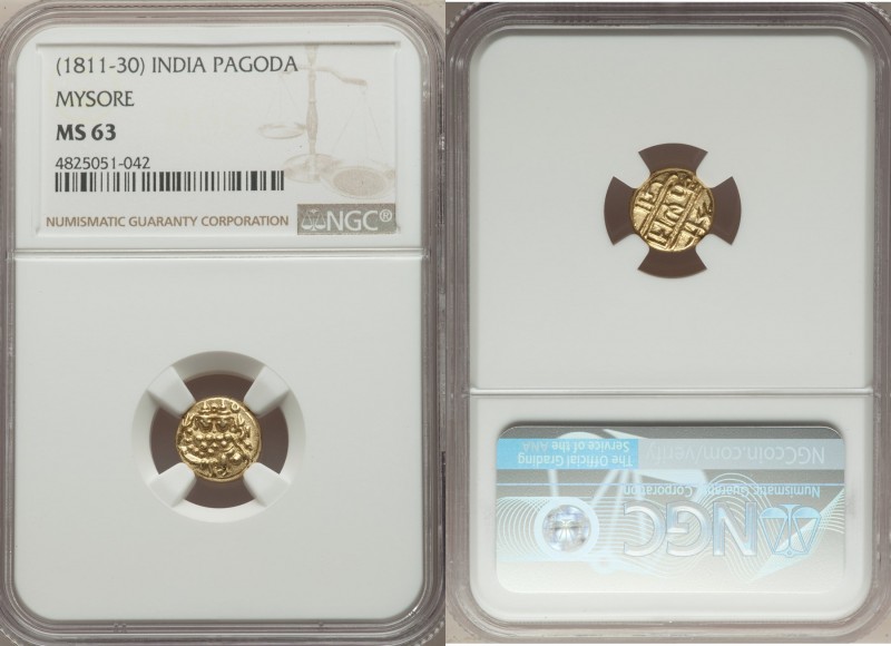 Mysore. Krishna Raja Wodeyar gold Pagoda ND (1811-1830) MS63 NGC, KM-Unl. Fr-135...