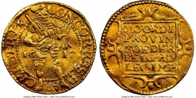 Friesland. Provincial gold Ducat 1612 AU53 NGC, KM13, Jasek-14A. Mislabeled on the holder as 1617, due to weakness along the bottom of the number 2 (w...