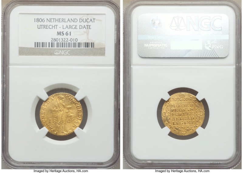 Kingdom of Holland. Louis Napoleon gold Ducat 1806 MS61 NGC, Utrecht mint, KM26....