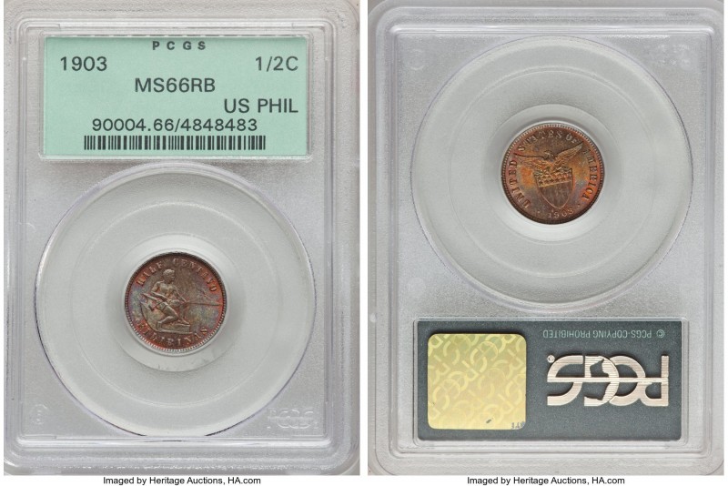 USA Administration 1/2 Centavo 1903 MS66 Red and Brown PCGS, KM162. Beautiful co...