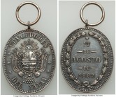 Republic silver "Battle of Yatay" Officer's Medal 1865 XF, Barac-10, R&S-Uy6. 33.4x27.5mm. 13.72gm. Oval medal looped as issued. From the Dresden Coll...