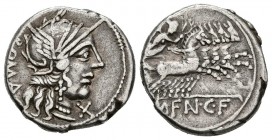 GENS FANNIA. Denario. (Ar. 3,93g/18mm). 123 a.C. Taller auxiliar de Roma. (Crawford 275/1; FFC 705). MBC+.