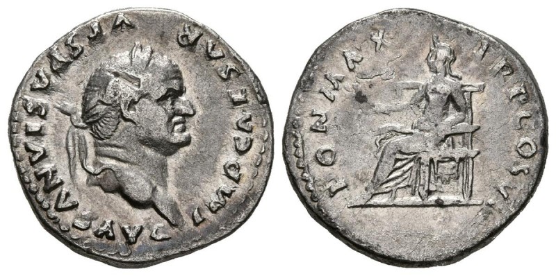 VESPASIANO. Denario. (Ar. 3,13g/19mm). 75 d.C. Roma. (RIC 772). MBC+/MBC. Golpe ...