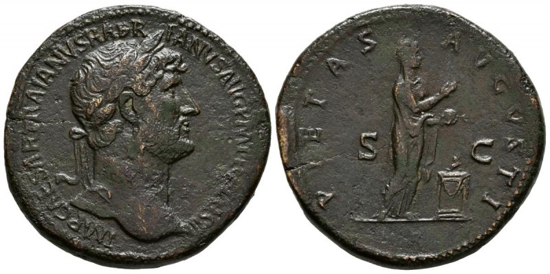 ADRIANO. Sestercio. (Ae. 24,52g/34mm). 120-122 d.C. Roma. (RIC 587a var). Varian...