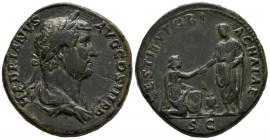 ADRIANO. Sestercio. (Ae. 27,57g/32mm). 134-138 d.C. Roma. (RIC 941). MBC. Limpiada. Muy rara.