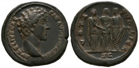 MARCO AURELIO. Sestercio. (Ae. 25,13g/34mm). 145 d.C. Roma. (RIC 1253). MBC-. Limpiada. Inusual.