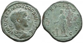 GORDIANO III. Sestercio. (Ae. 23,53g/32mm). 239 d.C. Roma. (RIC 271). MBC+. Bonita pátina verde.