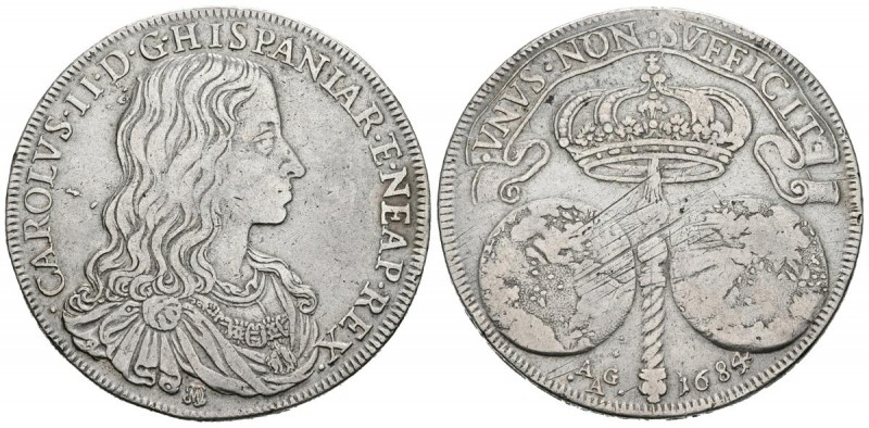 CARLOS II (1665-1700). 1 Ducado. (Ar. 28,00g/41mm). 1684. Nápoles. (Vti-191; Mir...