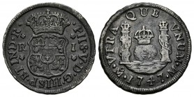 FELIPE V (1700-1746). 1 Real. (Ar. 3,24g/21mm). 1747. México M. (Cal-2019-525). MBC+. Pátina oscura.