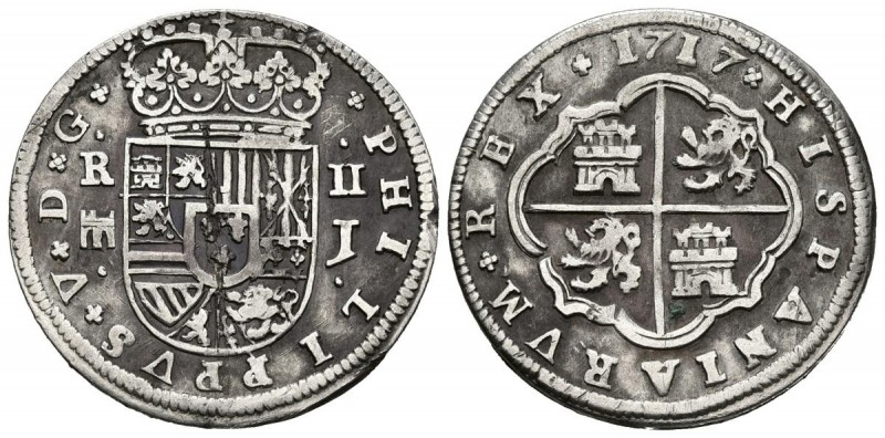 FELIPE V (1700-1746). 2 Reales (Ar. 5,67g/27mm). 1717. Segovia. (Cal-2019-944). ...