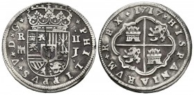 FELIPE V (1700-1746). 2 Reales (Ar. 5,67g/27mm). 1717. Segovia. (Cal-2019-944). MBC/MBC+. Raya en anverso.