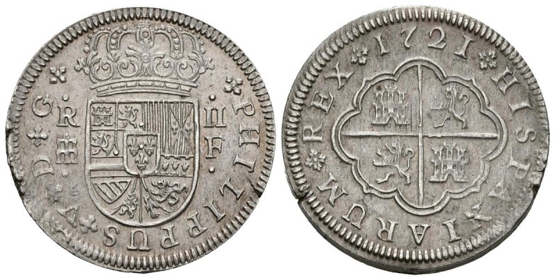 FELIPE V (1700-1746). 2 Reales (Ar.6,53g/28mm). 1721. Segovia F. (Cal-2019-953)....