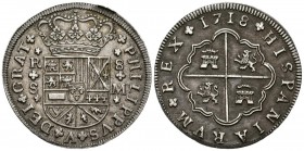 FELIPE V (1700-1746). 8 Reales. (Ar. 24,32g/39mm). 1718. Sevilla M. (Cal-2019-1617). EBC-. Escaso ejemplar y más en esta calidad.