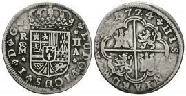 LUIS I (1724). 2 Reales (Ar. 4,77g/27,8mm). 1724. Madrid A. (Cal-2019-20). MBC-. Escasa.